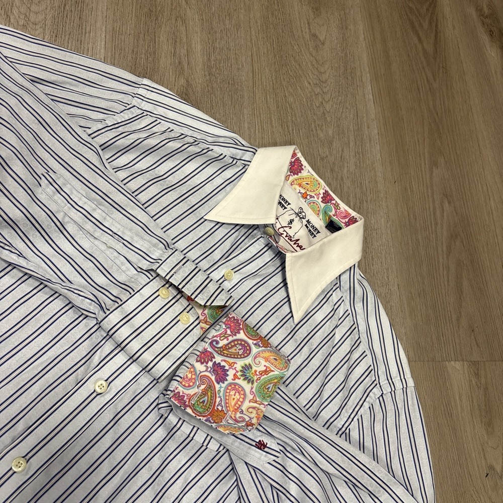 Robert Graham "Money Money Money" Striped Shirt Men's M Flip Cuff Silk Blend